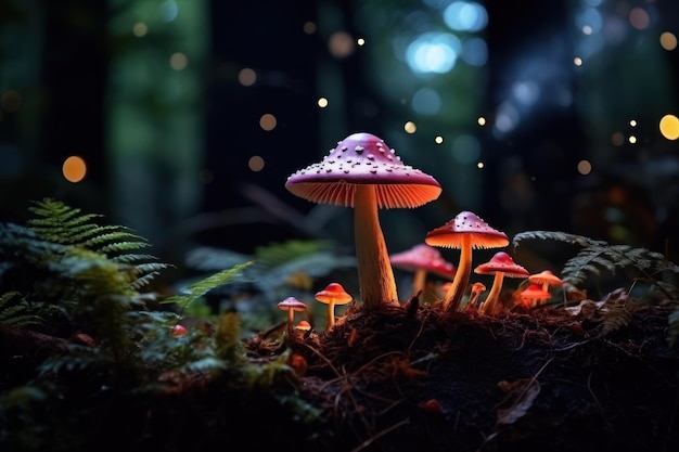 Magische paddenstoelen in donker mysterieus bos
