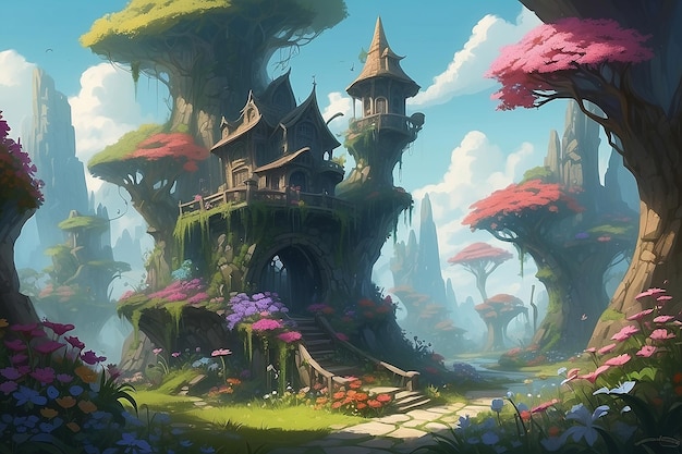 Magische Pappy Flowers Fantasy World Concept Art