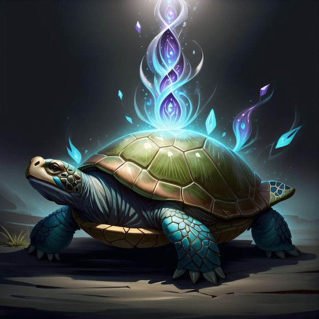 Magische schildpad met etherische energie.