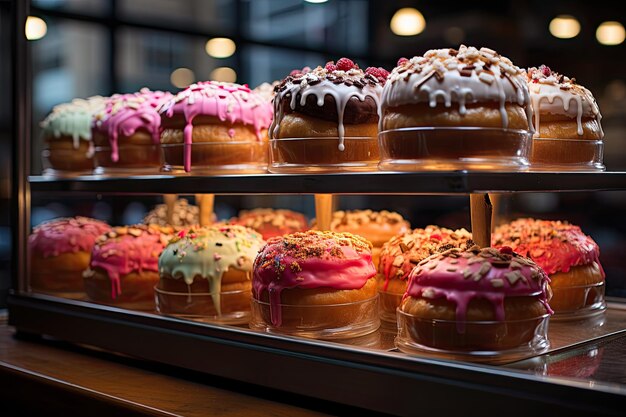 Magische showcase toont verse en kleurrijke donuts generatieve IA