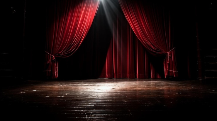 Magische theater podium rode gordijnen