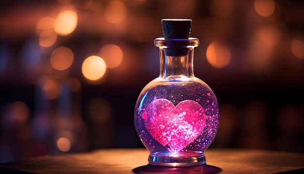 Magische Valentijnsdag drank met ingrediënten als rozenblaadjes en sterrenstof gegenereerd door ai