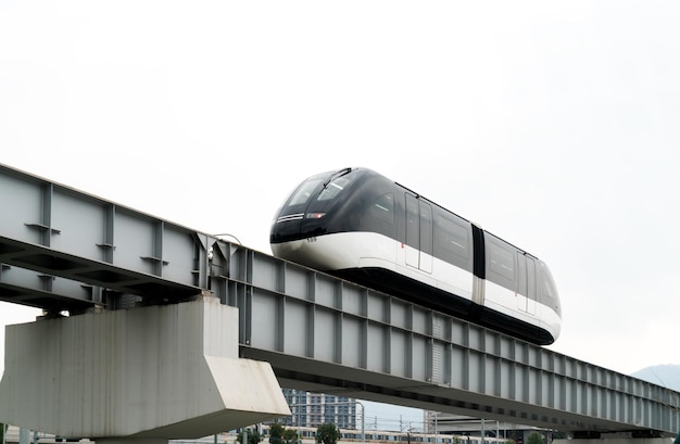 The maglev train runs on the track