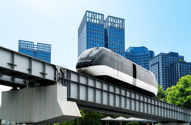 The maglev train runs on the track