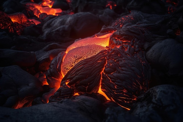 Magma lava gebarsten gloeiende sintels brandende rots symbolische realiteit