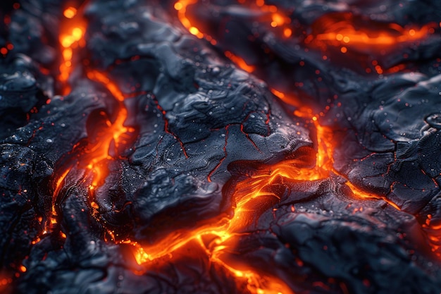 Magma verbrandde rotsbodem met gesmolten rotsen en lavascheuren