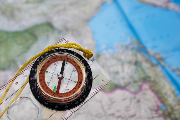 Magnetic compass and map