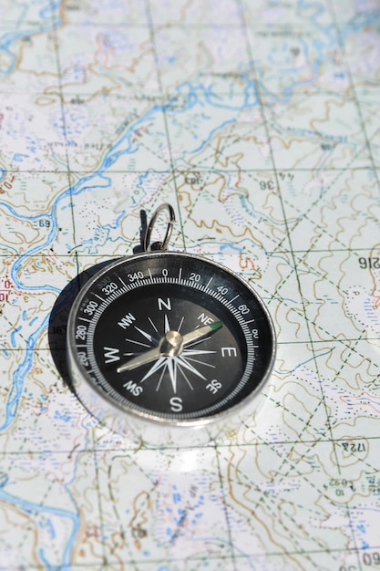 Magnetic compass and map