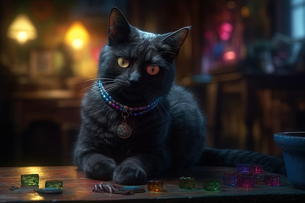 Magnetic Mystic dark paradise Cat karakter illustratie generatieve ai