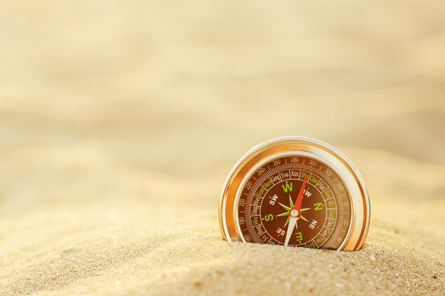 Magnetic Silver Compass On Sand