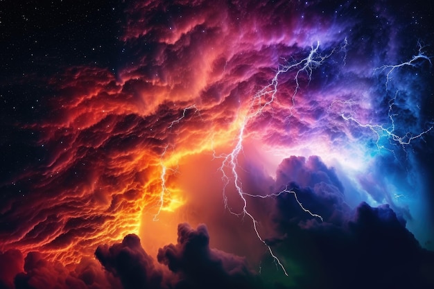 Магнитная буря с яркими цветами и генеративным искусственным интеллектом темного неба