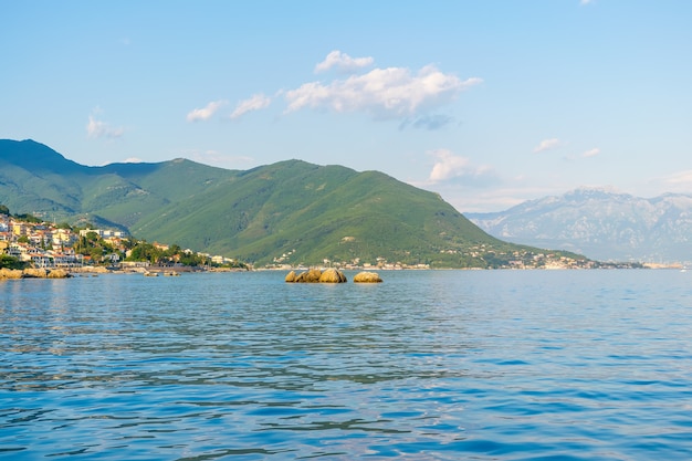 The magnificent city of Herceg Novi in the rays of sunset.