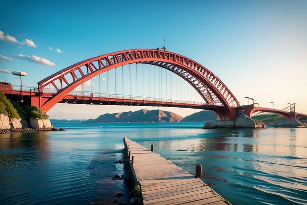 웅장한 크로스 바다 다리 건축 심해 다리 디자인 바탕 화면 배경