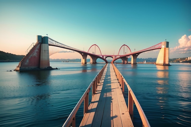 Foto il magnifico sfondo di carta da parati di progettazione del ponte del mare profondo di architettura del ponte dell'oceano trasversale