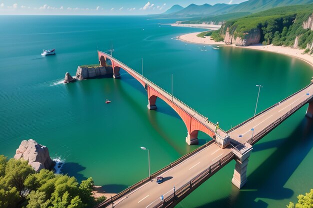 The magnificent cross ocean bridge architecture deep sea bridge design wallpaper background