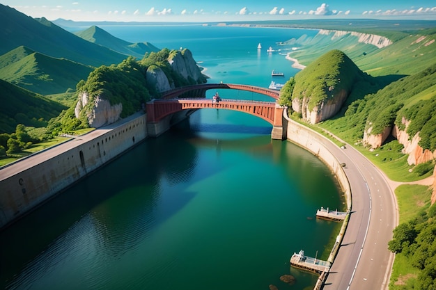 Foto il magnifico sfondo di carta da parati di progettazione del ponte del mare profondo di architettura del ponte dell'oceano trasversale