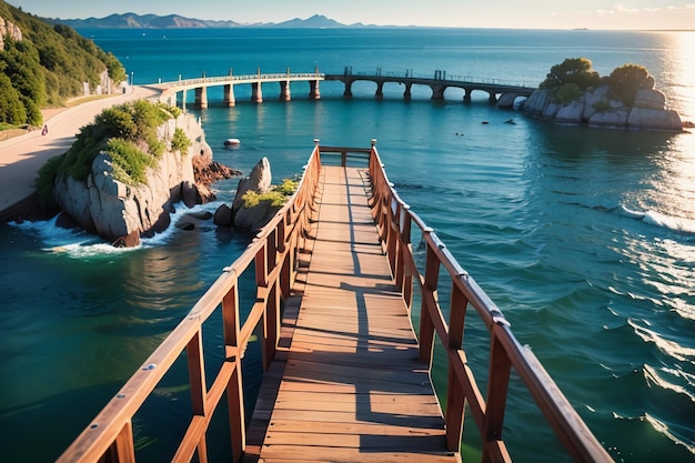 Foto il magnifico sfondo di carta da parati di progettazione del ponte del mare profondo di architettura del ponte dell'oceano trasversale