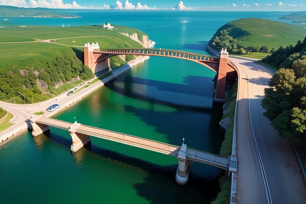 Foto il magnifico sfondo di carta da parati di progettazione del ponte del mare profondo di architettura del ponte dell'oceano trasversale