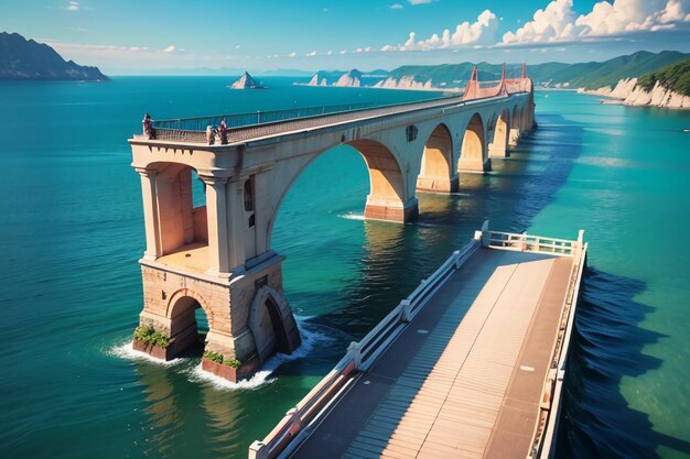 The magnificent cross ocean bridge architecture deep sea bridge design wallpaper background