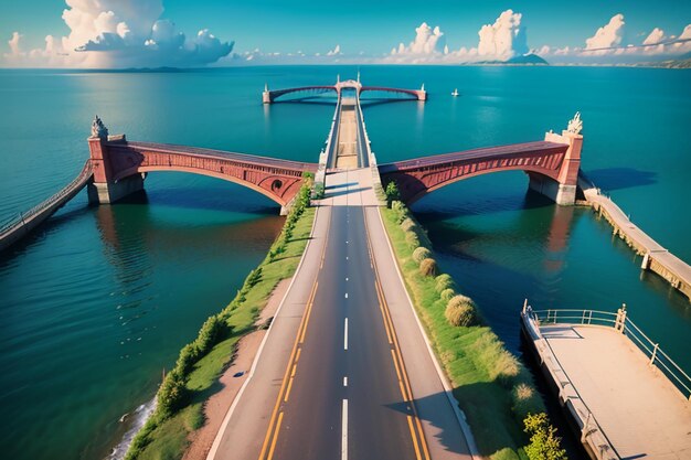 The magnificent cross ocean bridge architecture deep sea bridge design wallpaper background