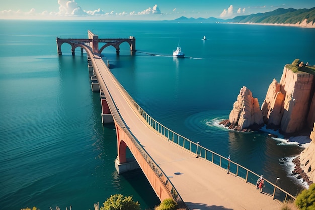 Foto la magnifica architettura del ponte attraverso l'oceano il design del ponte in mare profondo sfondo carta da parati