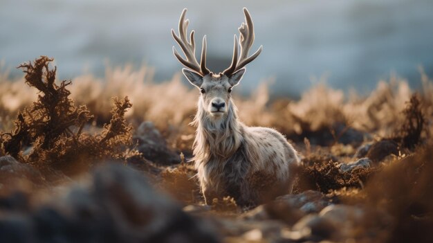 Photo a magnificent deer with grand antlers standing in the grass