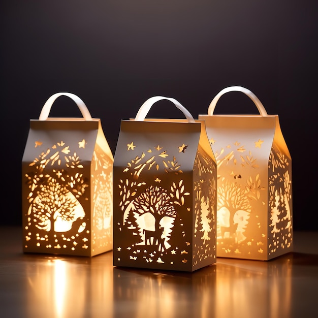 magnificent luminaries paper bags isolated on brown background
