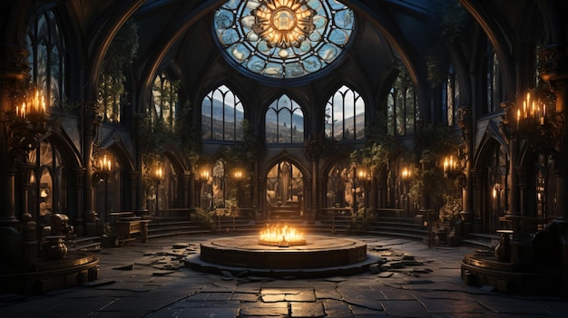 A magnificent medieval fantasy throne room dramatic lighting candlelight effects