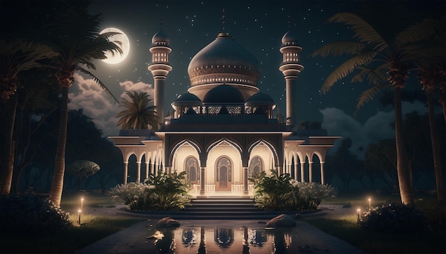 Magnificent mosque with a beautiful paradise garden