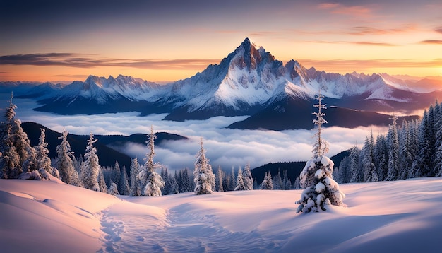 magnificent mountain top in quiet winter scene