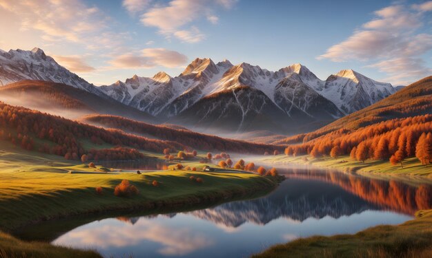 Photo magnificent natural scenery of mountains and lakes