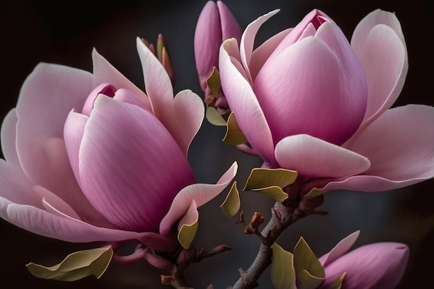 Magnificent Pink Magnolia Blooms Magnolia Soulangeana Trees Blossom in Spring Generative AI