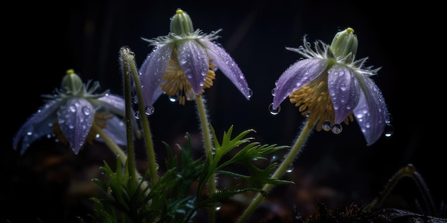 Magnificent Pulsatilla raindrops Image for a postcard High quality photo Generative AI