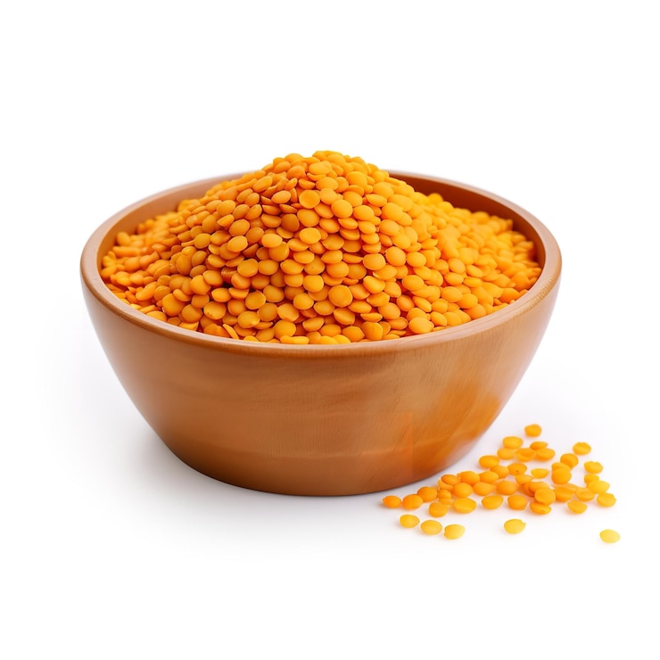 Photo magnificent red lentils dried isolated on white background