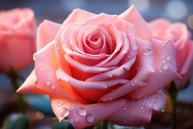 Magnificent Rose Water Droplets Adorning a Beautiful Rose Generative AI