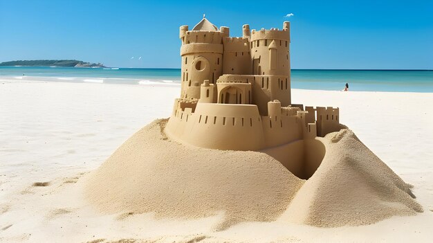 Foto un magnifico castello di sabbia sulla spiaggia