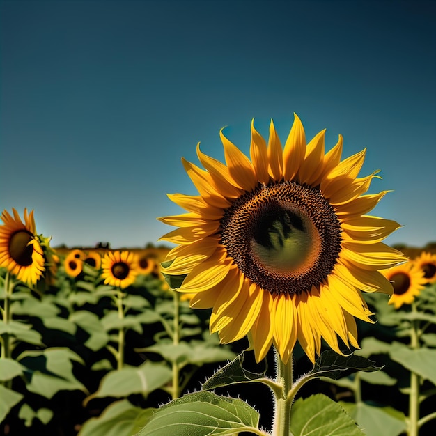 magnificent sunflower farm in blue background