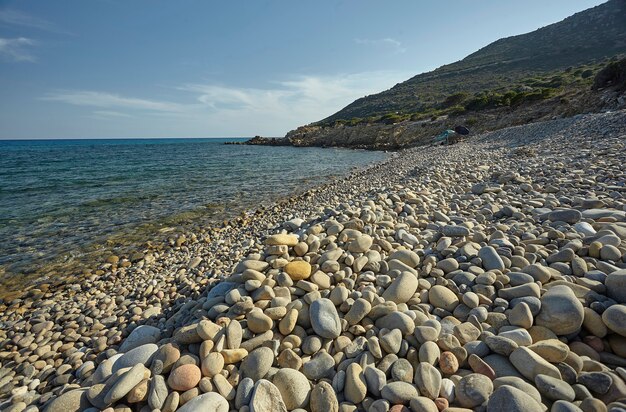 Magnificent view of Punta Molentis beach In Sardinia, taken during the summer

