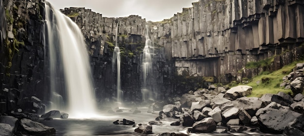 Великолепный водопад, льющийся с крутого уступа Генеративный ИИ