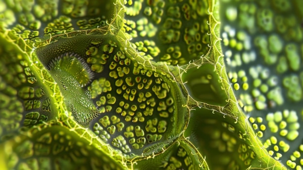 A magnified image of stomata the tiny pores on plant leaves that open and close to allow for gas