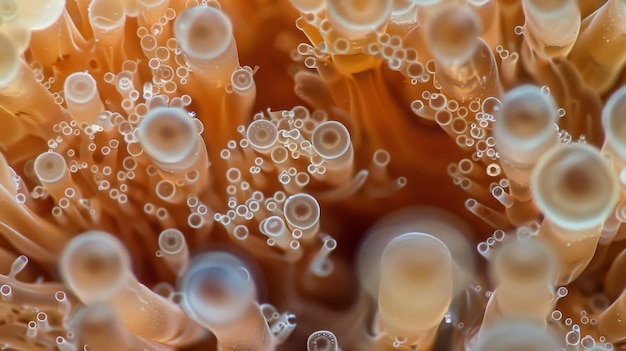 Magnified x s of tiny spores are clearly visible on the surface of a mushroom each one a potential