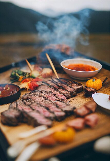 magnifieke camping gegrilde steakheerlijke barbecue