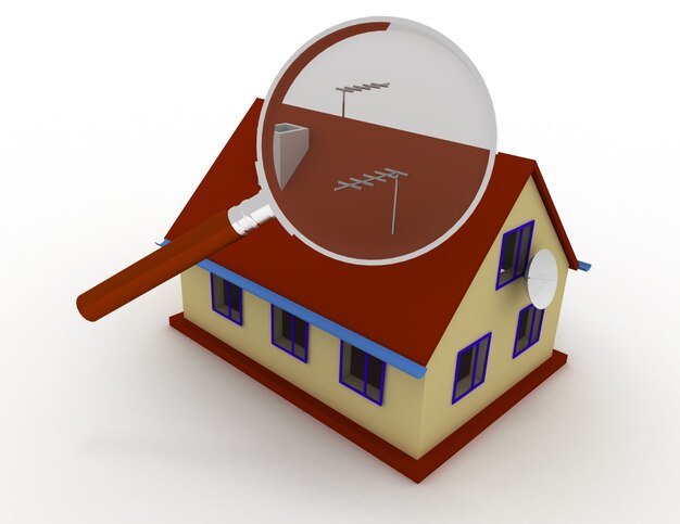 Magnifier with home . 3d rendered illustration