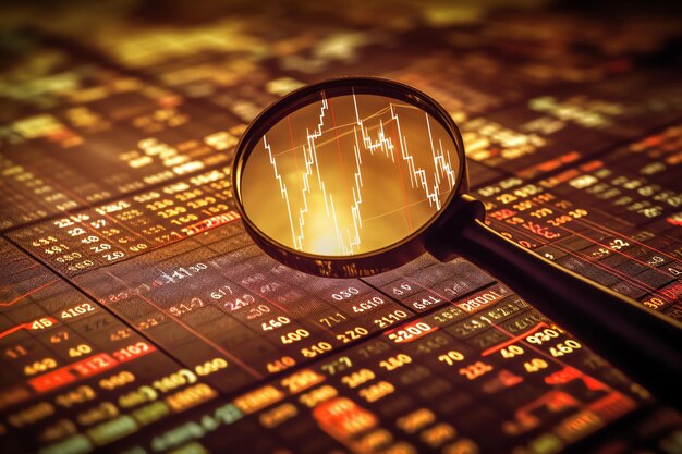 A magnifying glass on a chart data