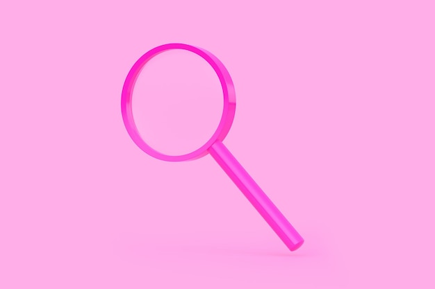 Magnifying glass flies soars over pink background Search find and discover concept 3D render