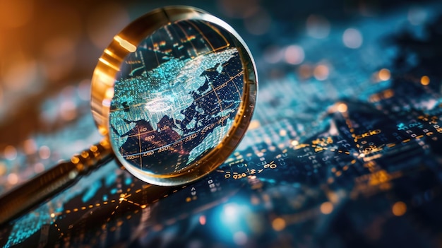 Magnifying glass focusing data point revealing the power of microscopic analysis