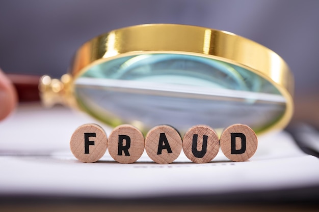 magnifying glass over the fraud word