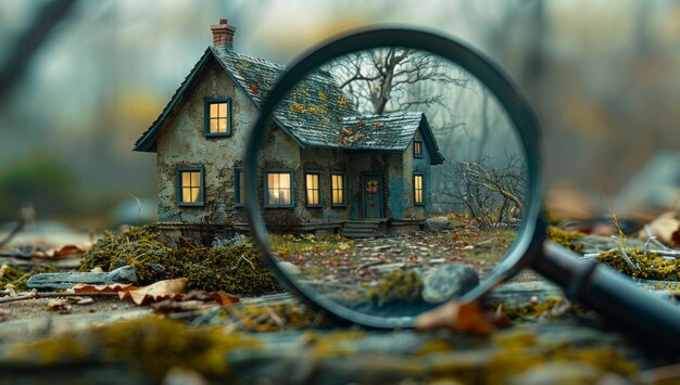 Photo magnifying glass is looking at house