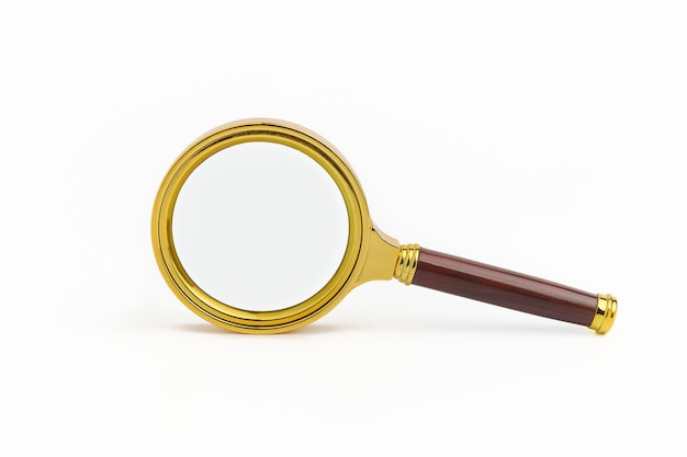 Magnifying glass or loupe closeup on white background