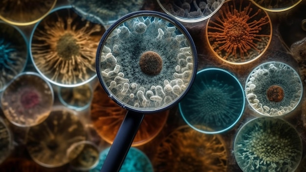 A magnifying glass microbes virus